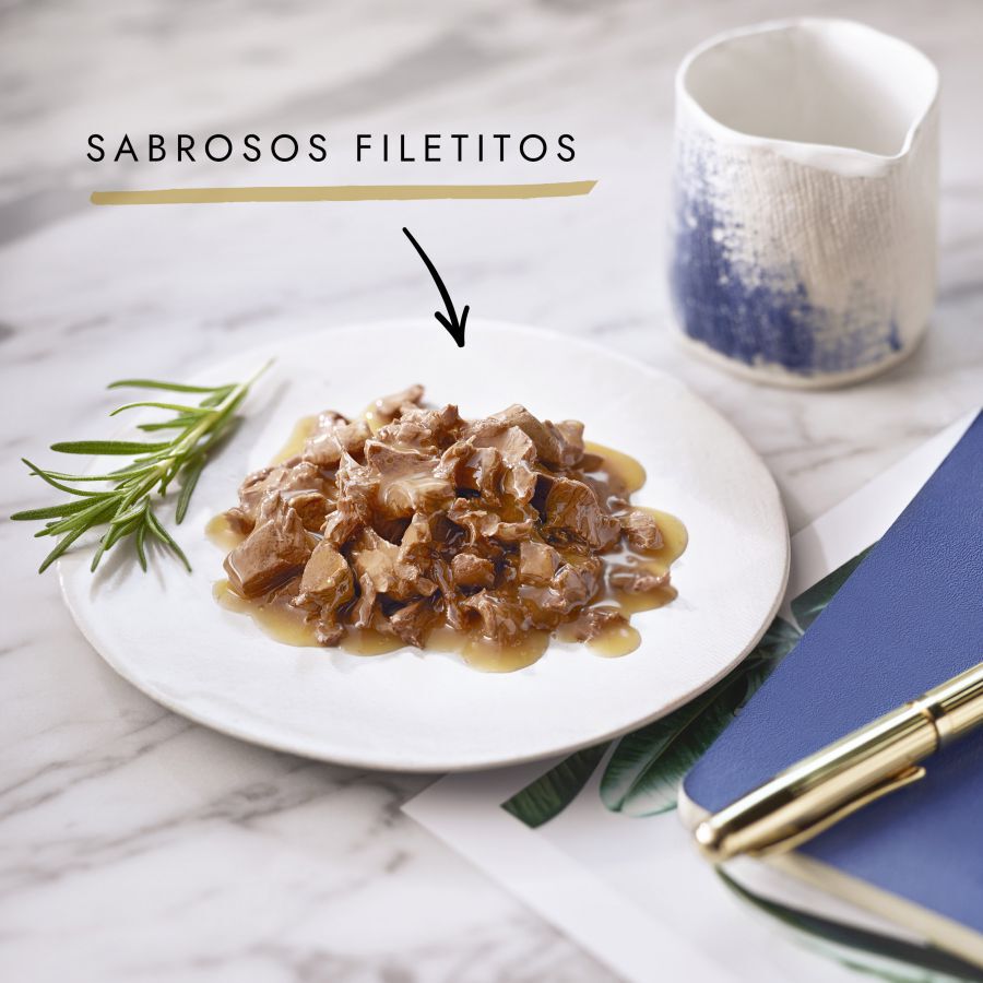 4 sobres x 85 g Gourmet Perle D&uacute;o Filetes de Carnes sobre para gatos, , large indicador imagen numero 2