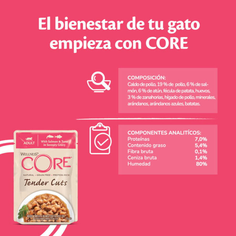 85 g Wellness Core Tender Cuts salm&oacute;n y at&uacute;n sobre en salsa para gatos, , large indicador imagen numero 4