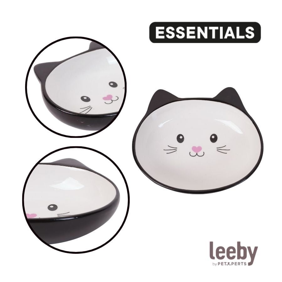 Leeby Comedero de Cer&aacute;mica Blanco y Negro con Orejitas para gatos, , large Imagen numero 3
