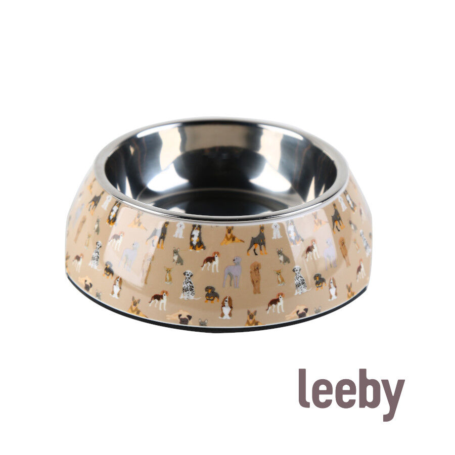 Leeby comedero acero inoxidable estampado marr&oacute;n para perros, , large indicador imagen numero 2