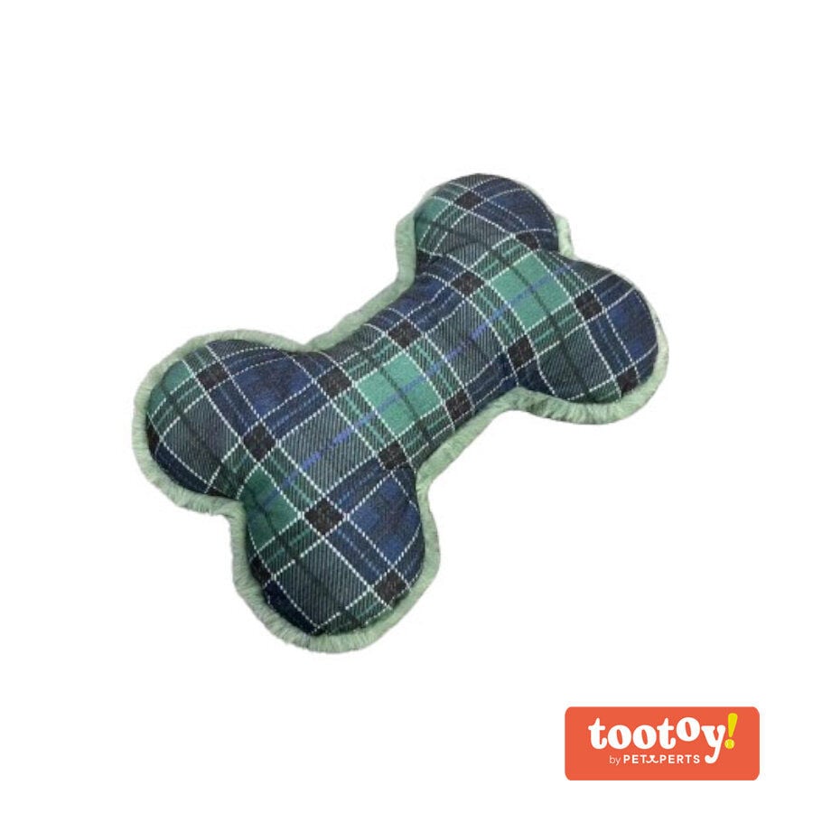 Tootoy! Tartan Bone Cuddler Blue Hueso de Peluche para perros, , large indicador imagen numero 1