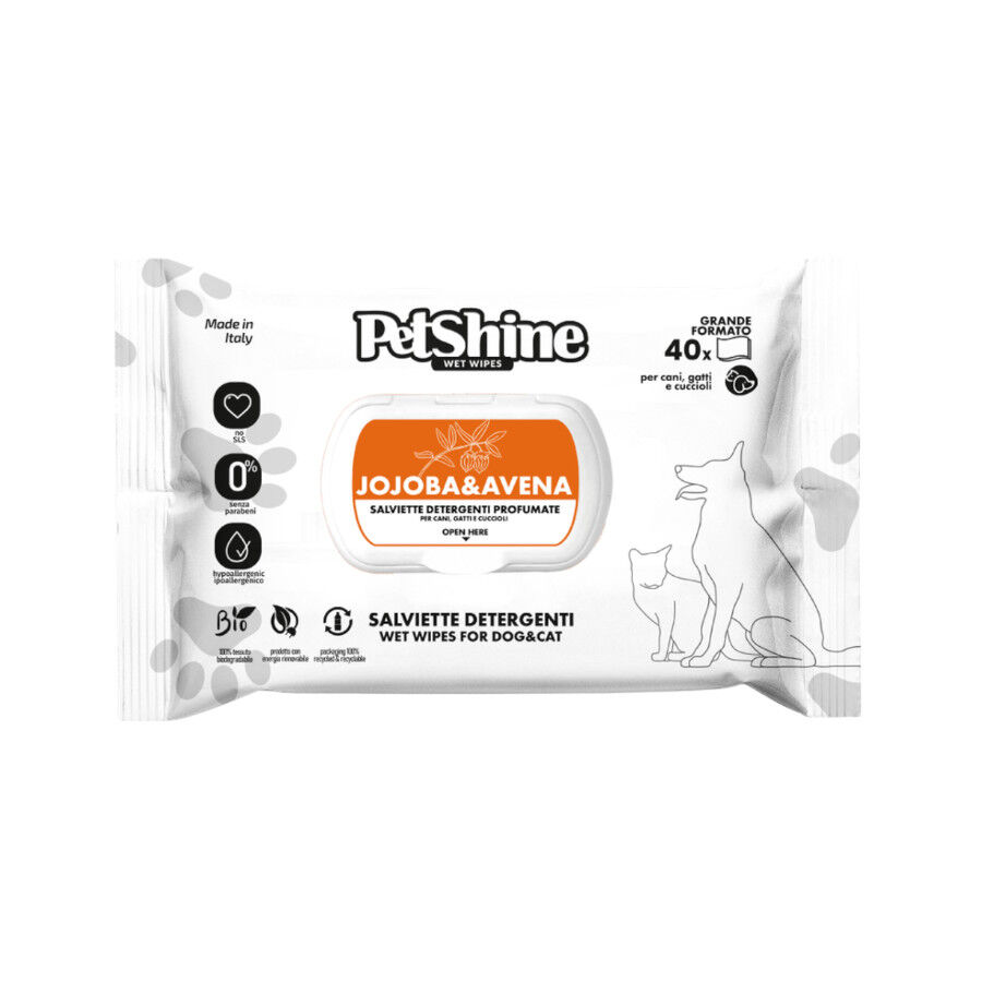 Petshine Toallitas h&uacute;medas Avena y Jojoba para perros y gatos
