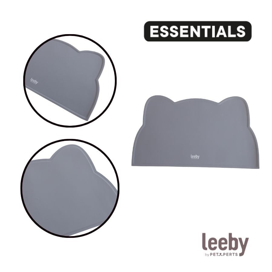 Leeby Alfombrilla Antideslizante Comedero forma Gato Gris para perros y gatos, , large indicador imagen numero 3