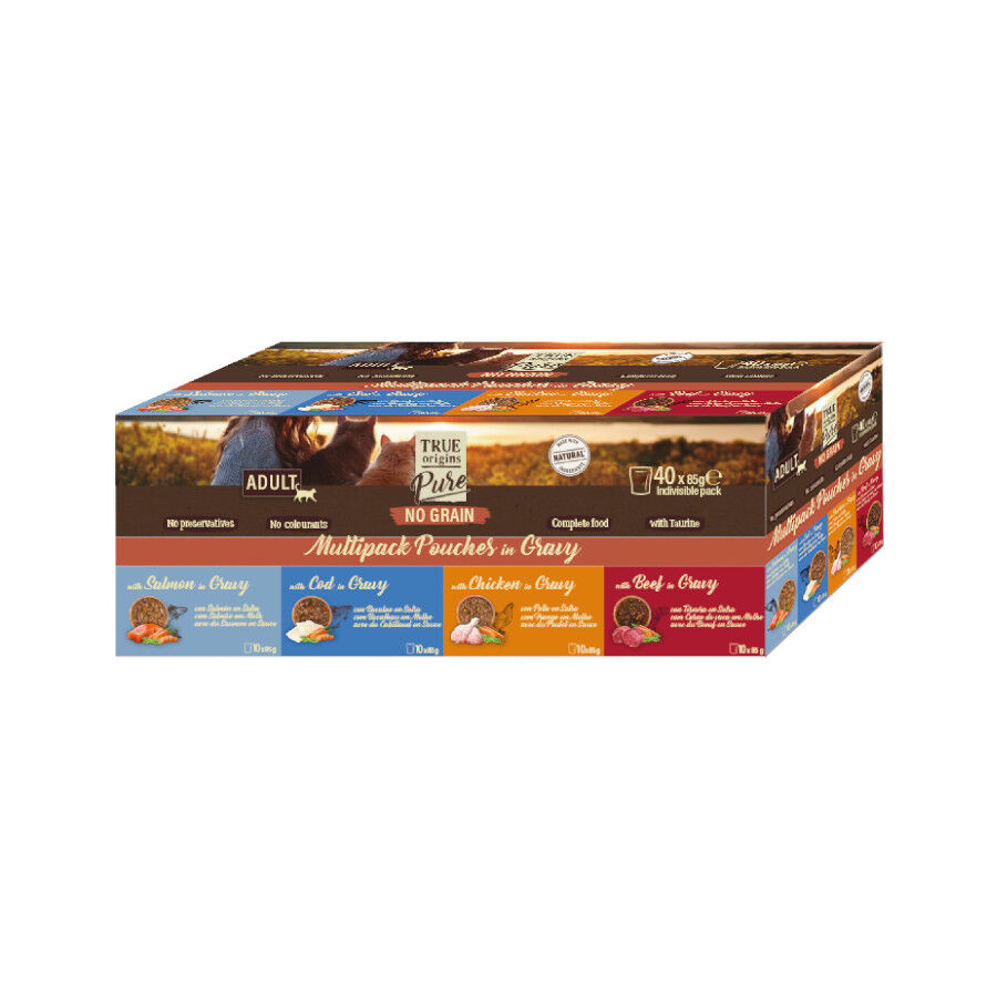 40 sobres x 85 g True Origins Pure Carne y Pescado Sobre para gatos &ndash; Multipack, , large indicador imagen numero 1