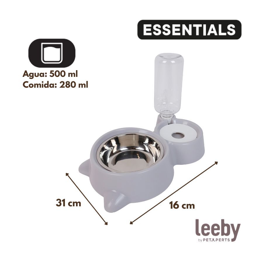 Leeby Comedero y Dispensador de Agua 2 en 1 Acero Inoxidable Gris para gatos, , large indicador imagen numero 4