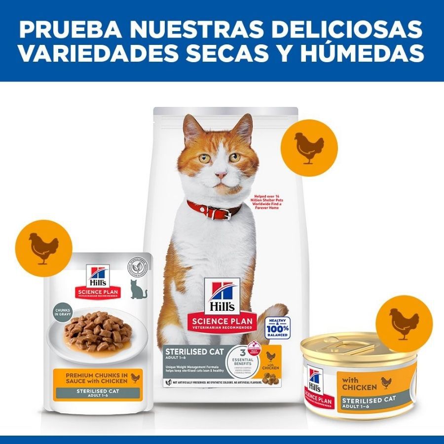85 g Hill's Science Plan Adult Sterilised Mousse de pollo lata para gatos, , large indicador imagen numero 6