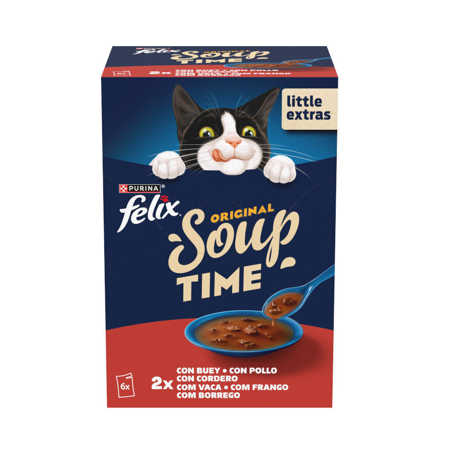6 x 48 g Felix Cat Sopa de Buey, Pollo y Cordero para gatos, , large indicador imagen numero 1