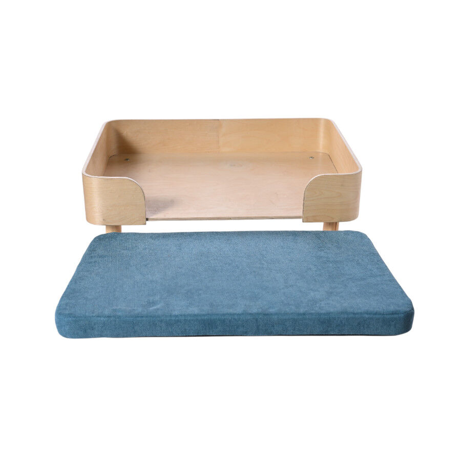 Leeby sof&aacute; de madera con colch&oacute;n azul para perros, , large indicador imagen numero 5