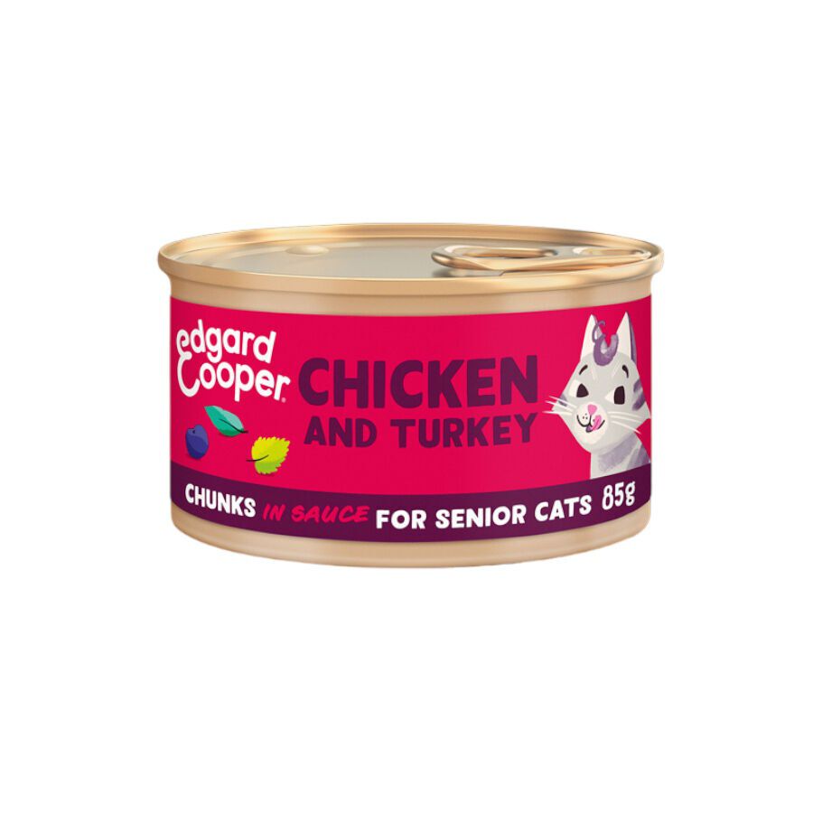 85 g Edgard & Cooper Senior Trocitos de Pollo y Pavo en Salsa lata para gatos, , large Imagen numero 1