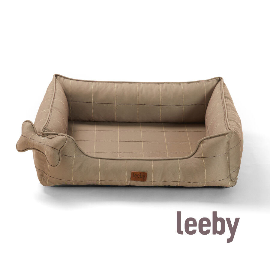 Leeby cama viscoel&aacute;stica marr&oacute;n rayas para perros