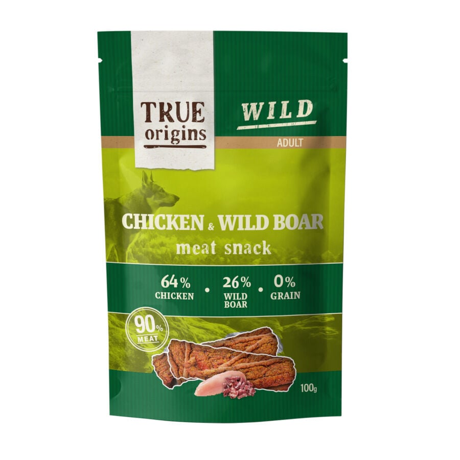 100 g True Origins Tiras Wild Adult Pollo y Jabal&iacute; para perros, , large indicador imagen numero 1