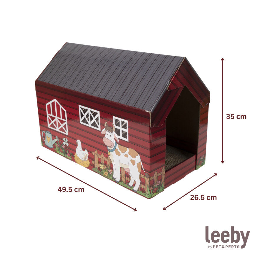 Leeby Hattie casita rascador de cart&oacute;n con estampado de granja para gatos, , large indicador imagen numero 5