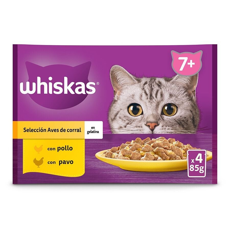 4 sobres x 85 g Whiskas Selecci&oacute;n Aves Gelatina en Bolsita para Gatos Senior, , large indicador imagen numero 1