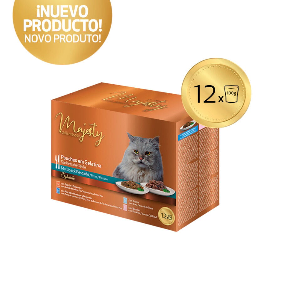 12 sobres x 100 g Majesty Multipack Sobres Gelatina Pescado para gatos, , large indicador imagen numero 2
