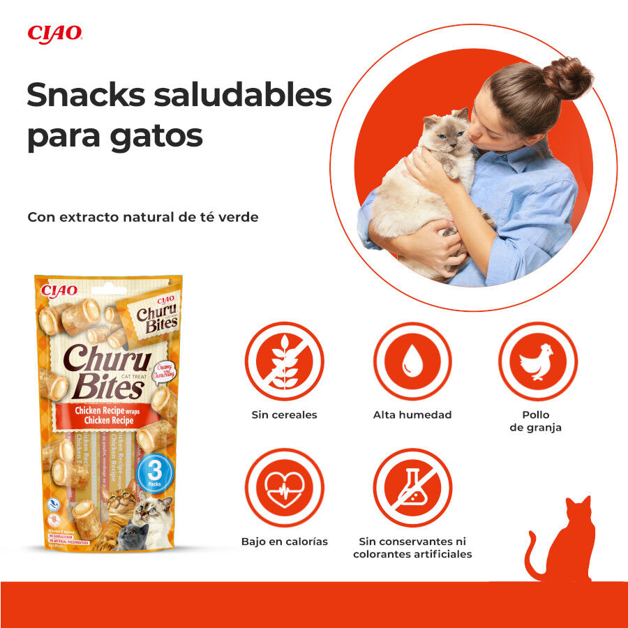 3 sobres x 10 g Churu Bocaditos Bites de Pollo para gatos, , large indicador imagen numero 2
