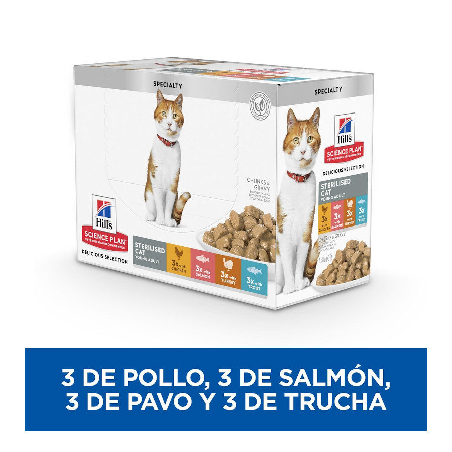 12 sobres x 85 g Hill's Science Plan Sterilised Carne y Pescado sobre para gatos , , large indicador imagen numero 3