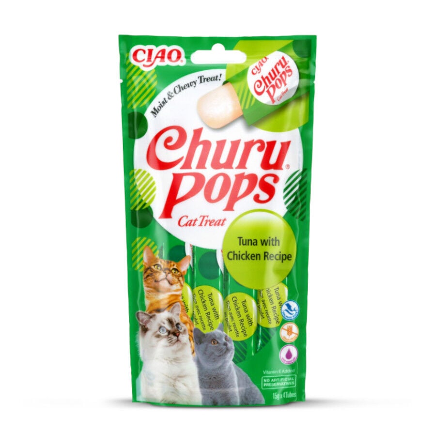 4 sobres x 15 g Churu Palitos Pops de At&uacute;n y Pollo para gatos, , large indicador imagen numero 1