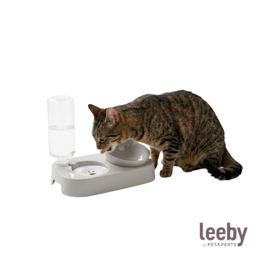 Leeby Comedero y Dispensador de Agua 2 en 1 Gris y Blanco para gatos