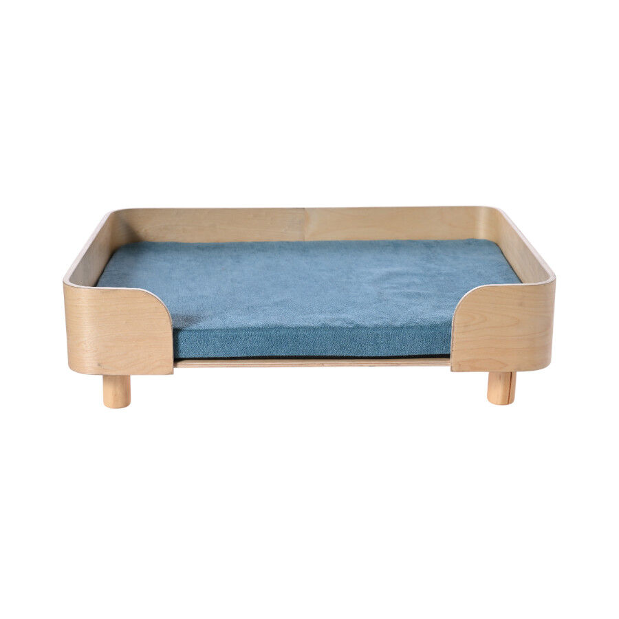 Leeby sof&aacute; de madera con colch&oacute;n azul para perros, , large indicador imagen numero 1
