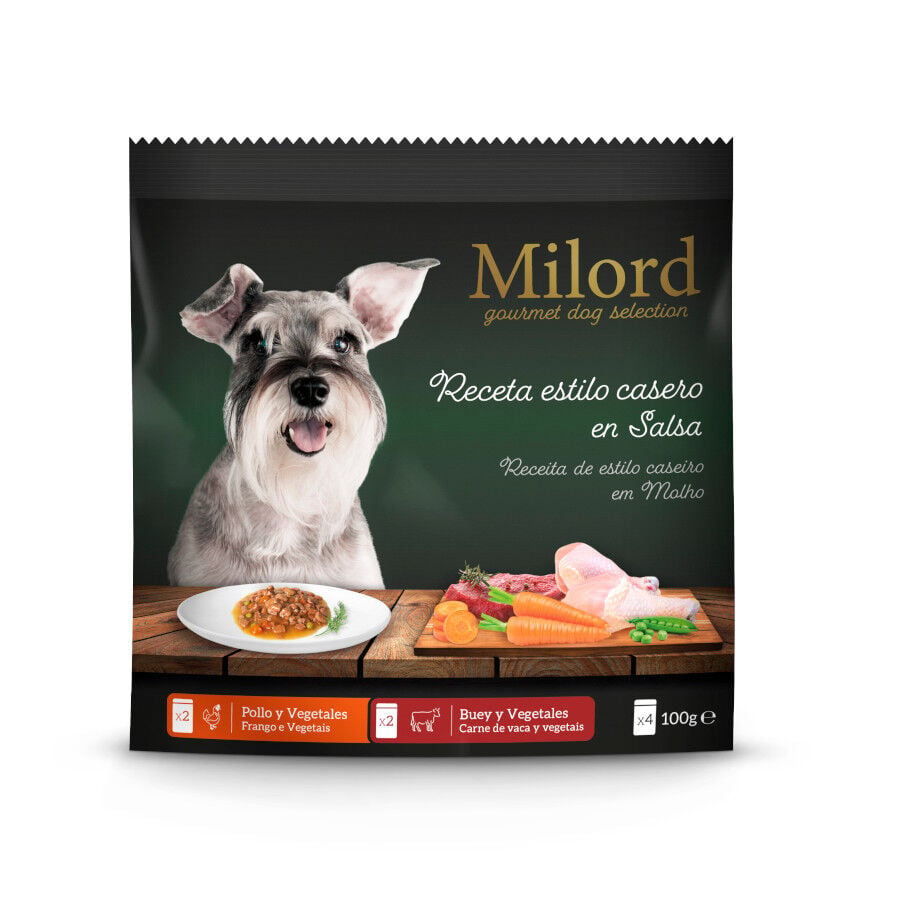 4 sobres x 100 g Milord Estilo Casero en Salsa Buey y Pollo Sobres para perros, , large Imagen numero 1