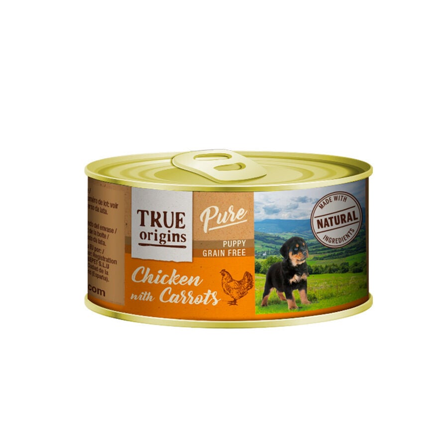 True Origins Pure Puppy Pollo con Zanahoria lata para perros