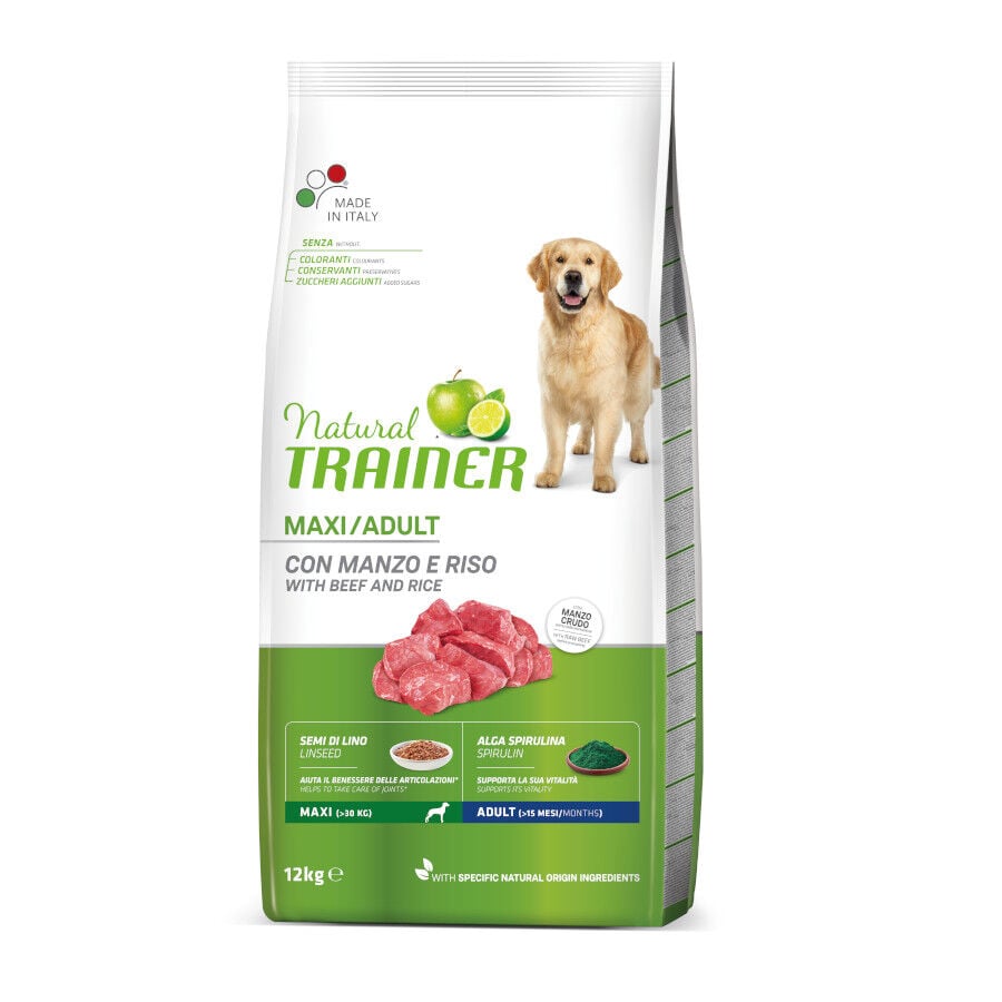 12 kg Natural Trainer Adult Maxi Buey y Arroz pienso para perros, , large Imagen numero 2