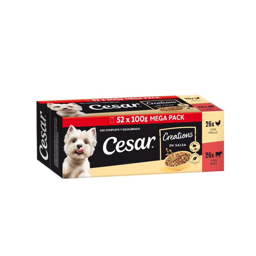 52 sobres x 100 g Cesar Selecci&oacute;n en Salsa Pollo y Buey sobres para perros - Multipack, , large Imagen numero 1