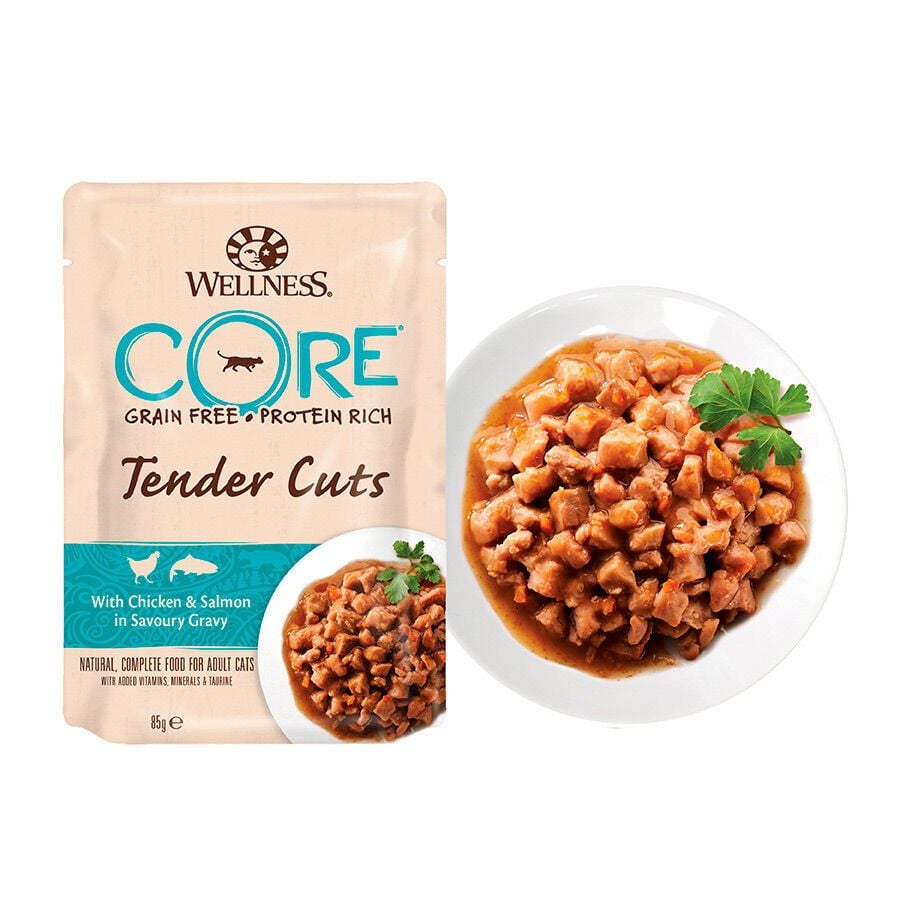 85 g Wellness Core Tender Cuts pollo y salm&oacute;n sobre en salsa para gatos, , large indicador imagen numero 2
