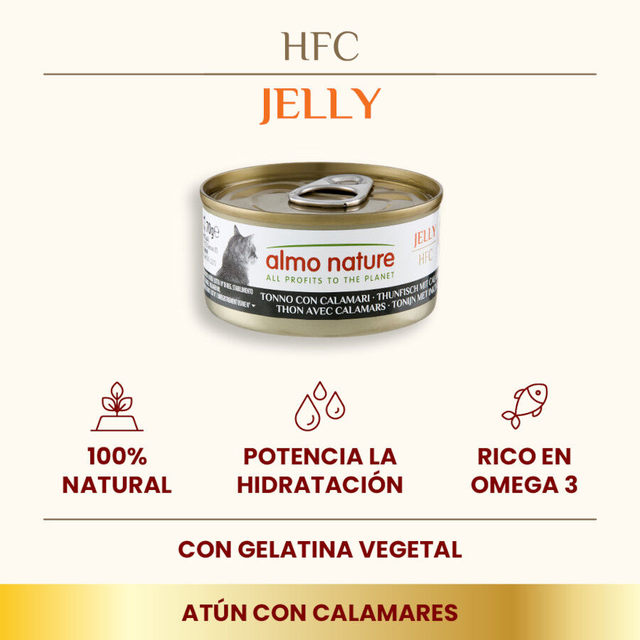 70 g Almo Nature HFC At&uacute;n y Calamares en Gelatina lata para gatos , , large indicador imagen numero 2