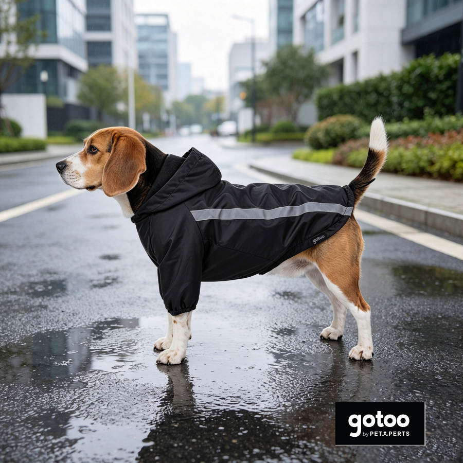 Gotoo Abrigo Impermeable Reflectante Negro para perros, , large indicador imagen numero 1
