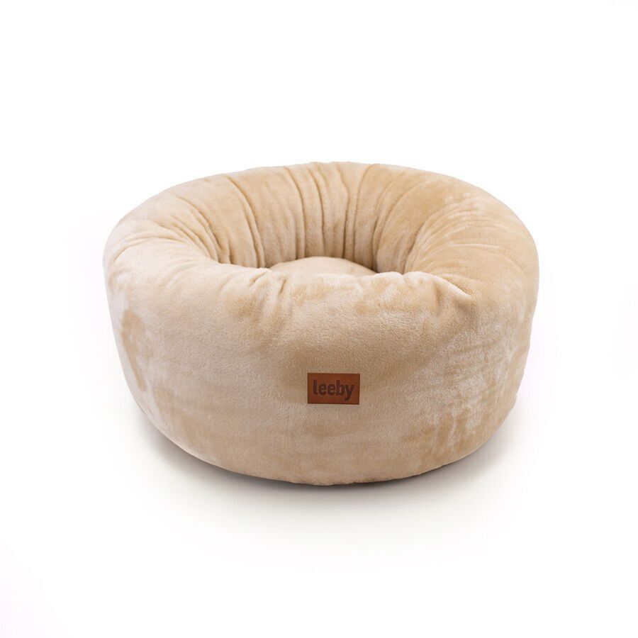 Leeby Cama Donut Premium Desenfundable de Terciopelo Blanco para gatos, , large indicador imagen numero 1