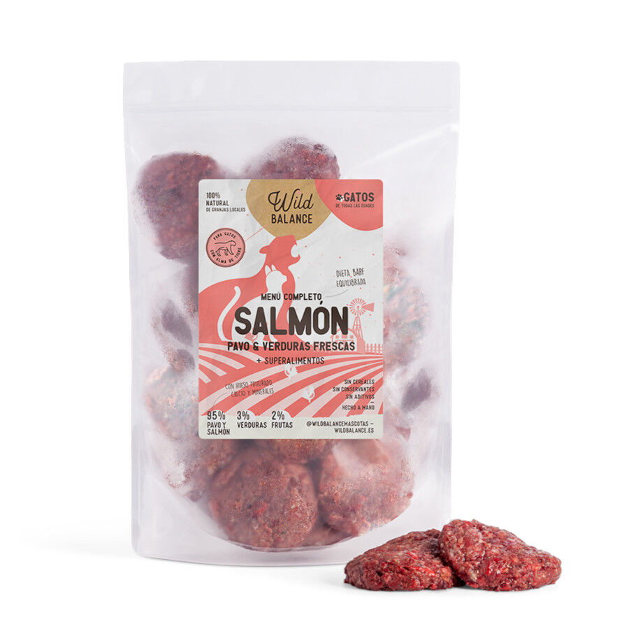 1 kg Wild Balance Men&uacute; Barf salm&oacute;n pavo y verduras comida congelada para gatos, , large indicador imagen numero 1