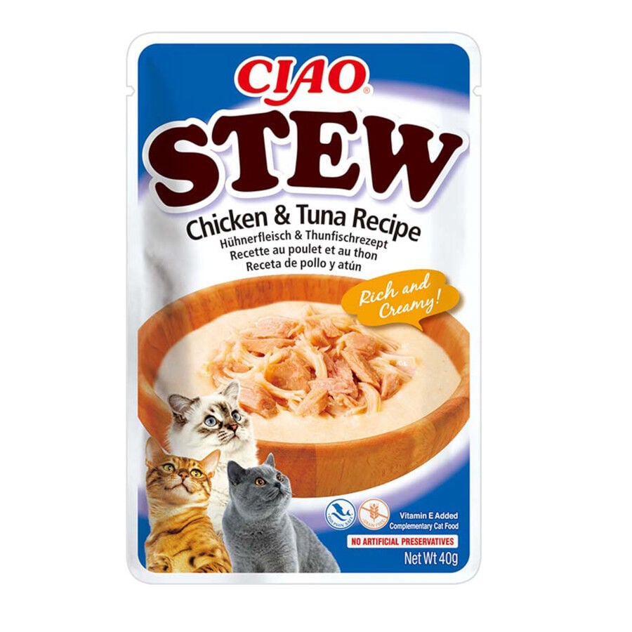 40 g Churu Stew Estofado de Pollo y At&uacute;n sobre para gatos, , large indicador imagen numero 1