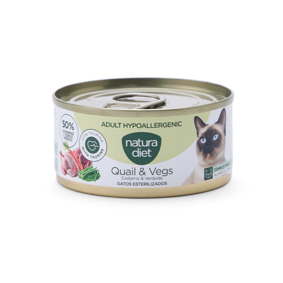 85 g Natura Diet Adult Hypoallergenic Codorniz y Verduras lata para gatos, , large Imagen numero 1