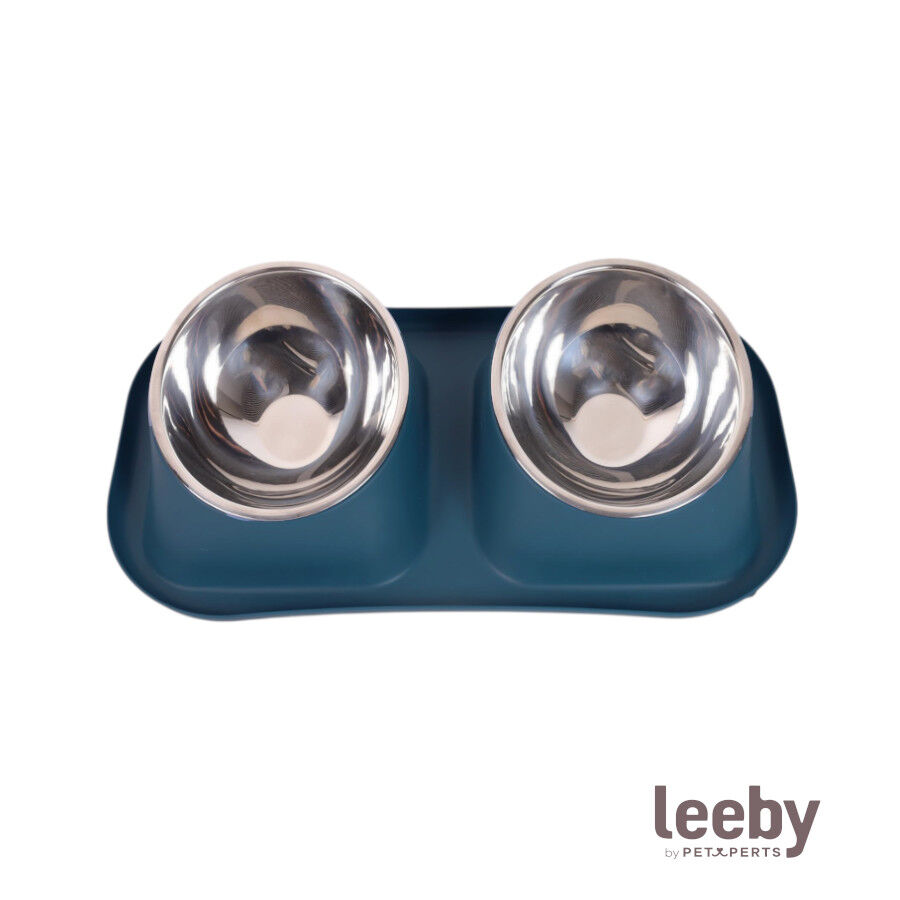 Leeby Comedero Doble de Metal Azul para perros, , large indicador imagen numero 2