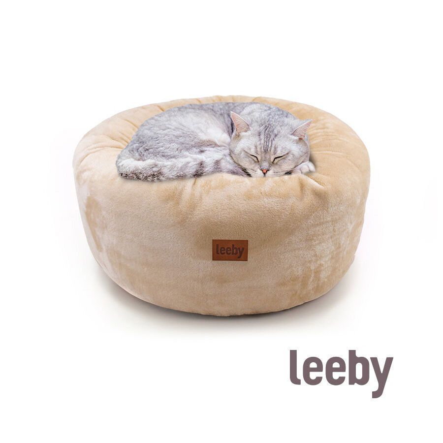 Leeby Cama Donut Premium Desenfundable de Terciopelo Blanco para gatos, , large Imagen numero 2