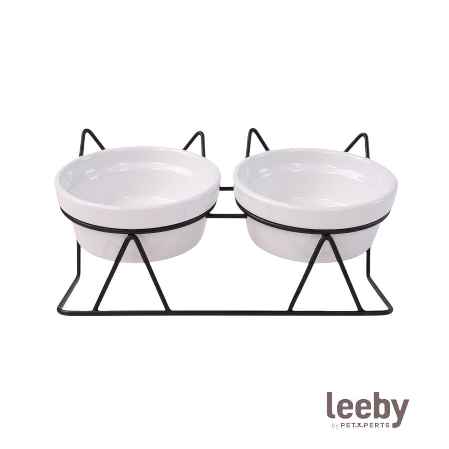 Leeby Comedero Doble de Cer&aacute;mica Blanco para gatos, , large Imagen numero 2