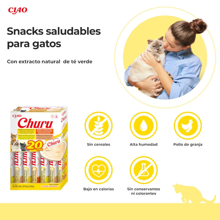 20 sobres x 14 g Churu Variedades de Pollo con Ternera Snack L&iacute;quido para gatos, , large indicador imagen numero 2