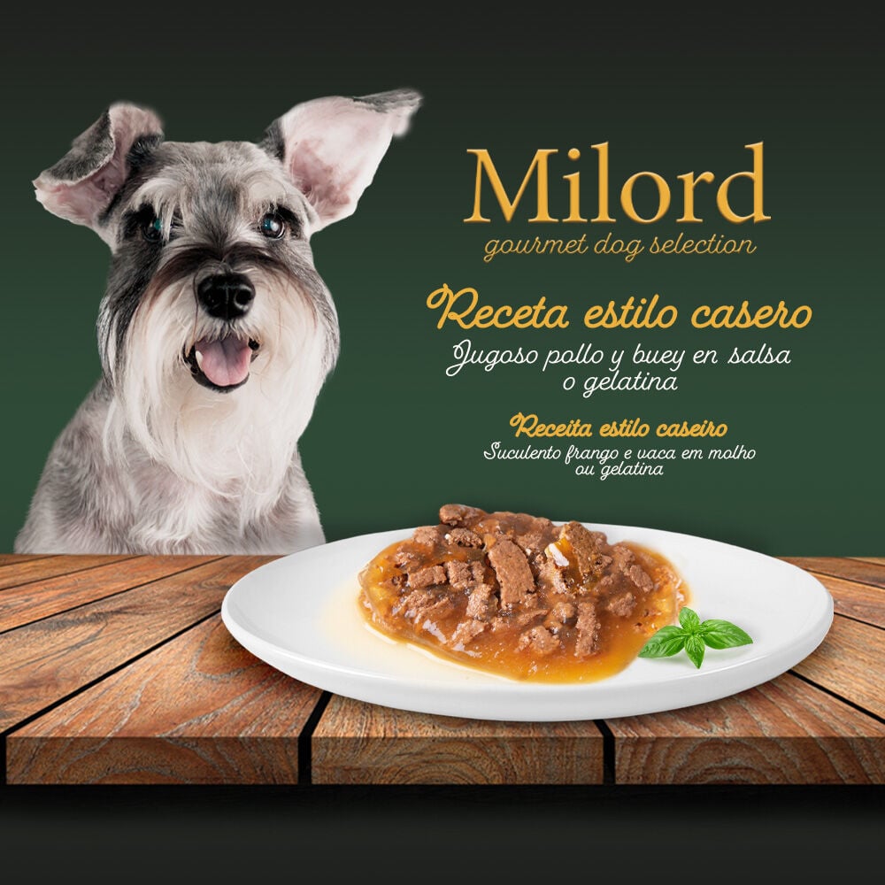4 sobres x 100 g Milord Adult Receta estilo casero en Gelatina con Pollo y Buey sobres para perros , , large Imagen numero 2