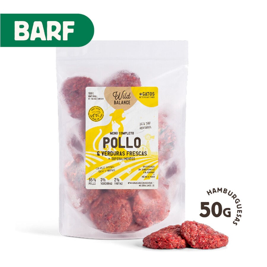 Wild Balance Men&uacute; Barf pollo con verduras comida congelada para gatos