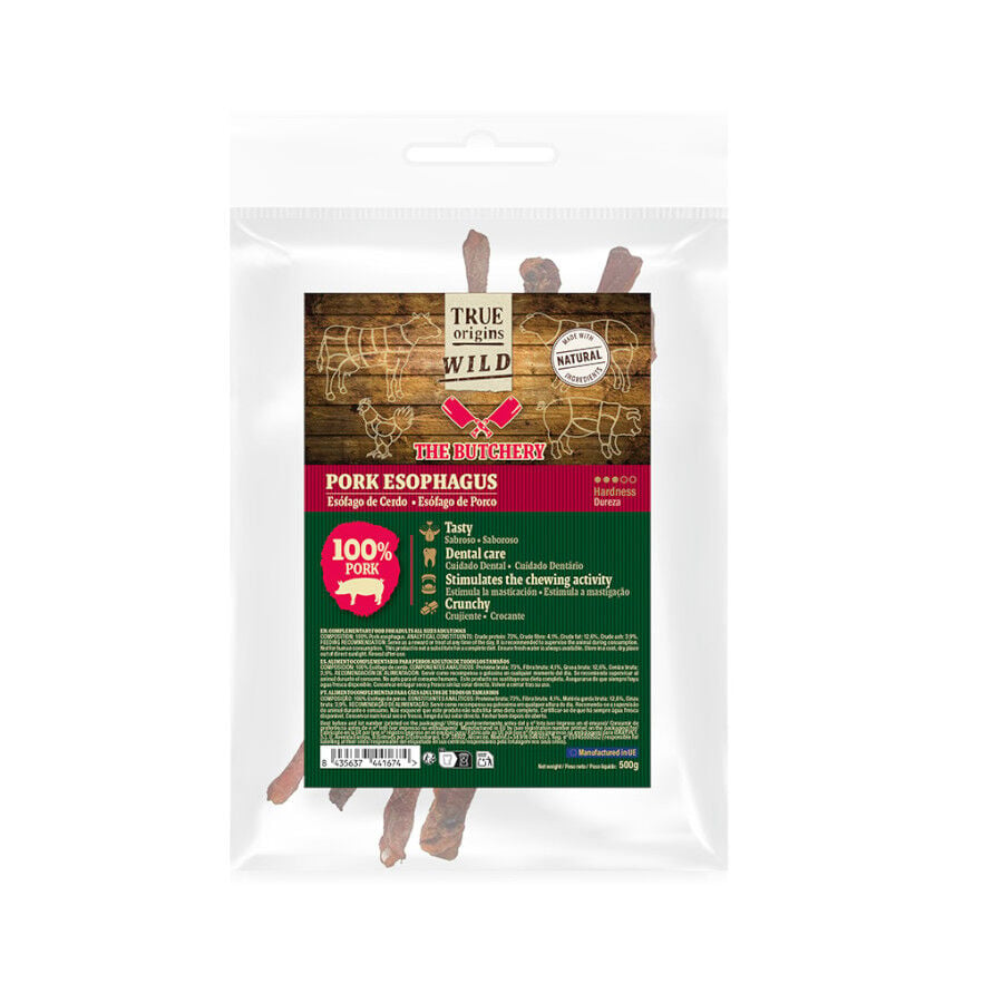 500 g True Origins Wild Es&oacute;fago Cerdo 15 cm Snack para perros, , large Imagen numero 2