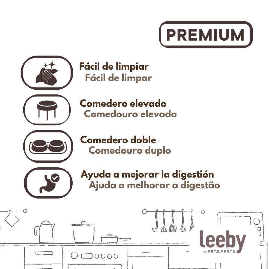 Leeby Comedero Doble de Cer&aacute;mica con Soporte de Madera para perros, , large indicador imagen numero 5