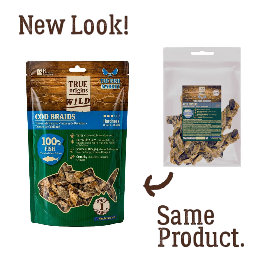 True Origins Trenzas Piel Bacalao Snack para perros