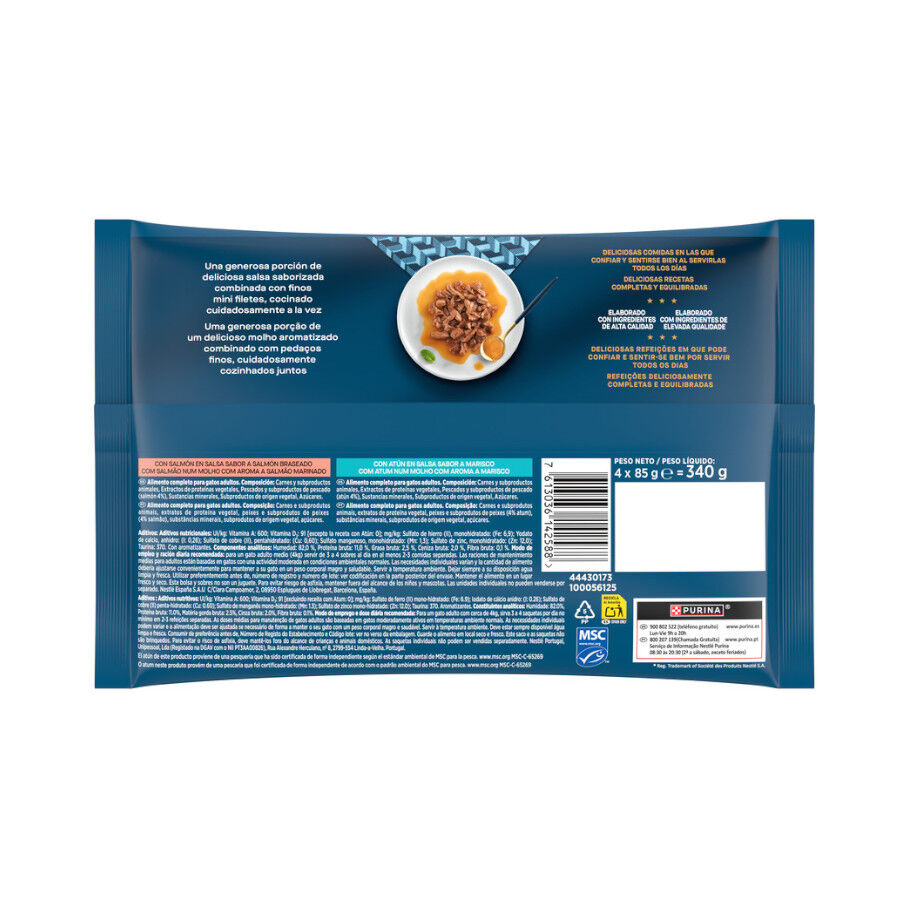 4 sobres x 85 g Gourmet Perle Filetes de Salm&oacute;n y At&uacute;n en salsa sobre para gatos, , large indicador imagen numero 6