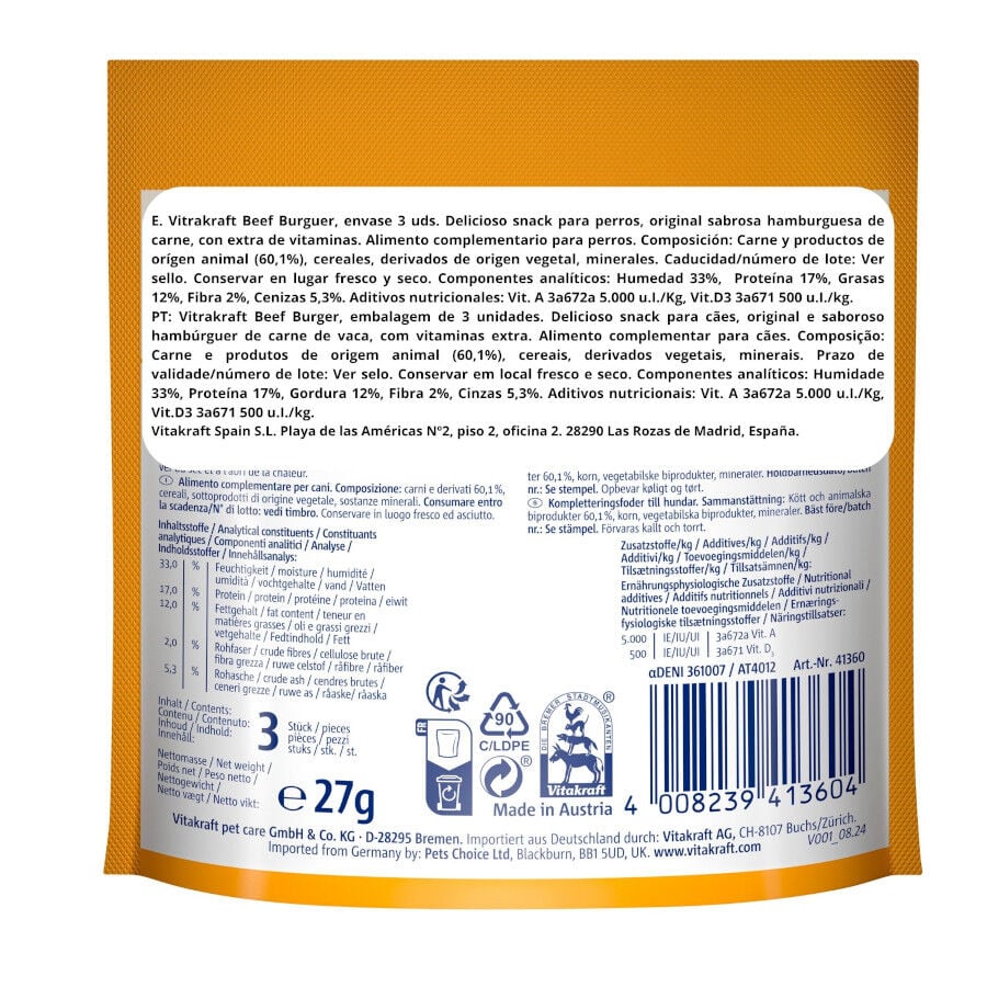 27 g Vitakraft Beef Burger snack para perros, , large indicador imagen numero 2