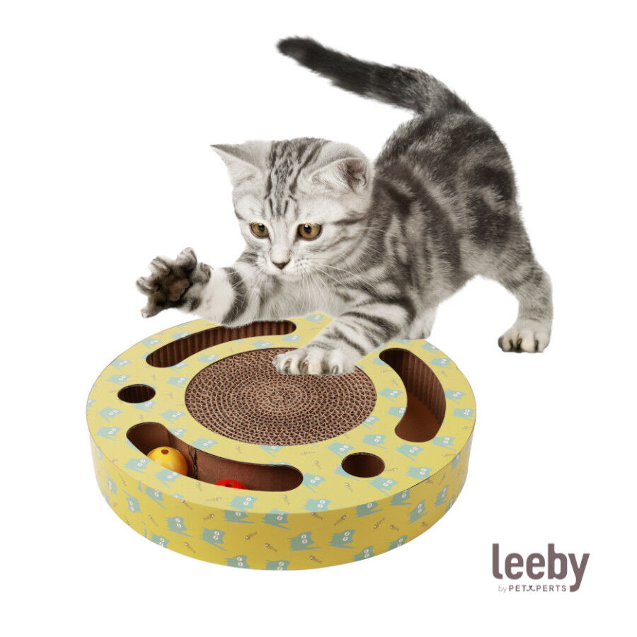 Leeby Pelusa rascador de cart&oacute;n con bola y estampado amarillo para gatos, , large Imagen numero 2