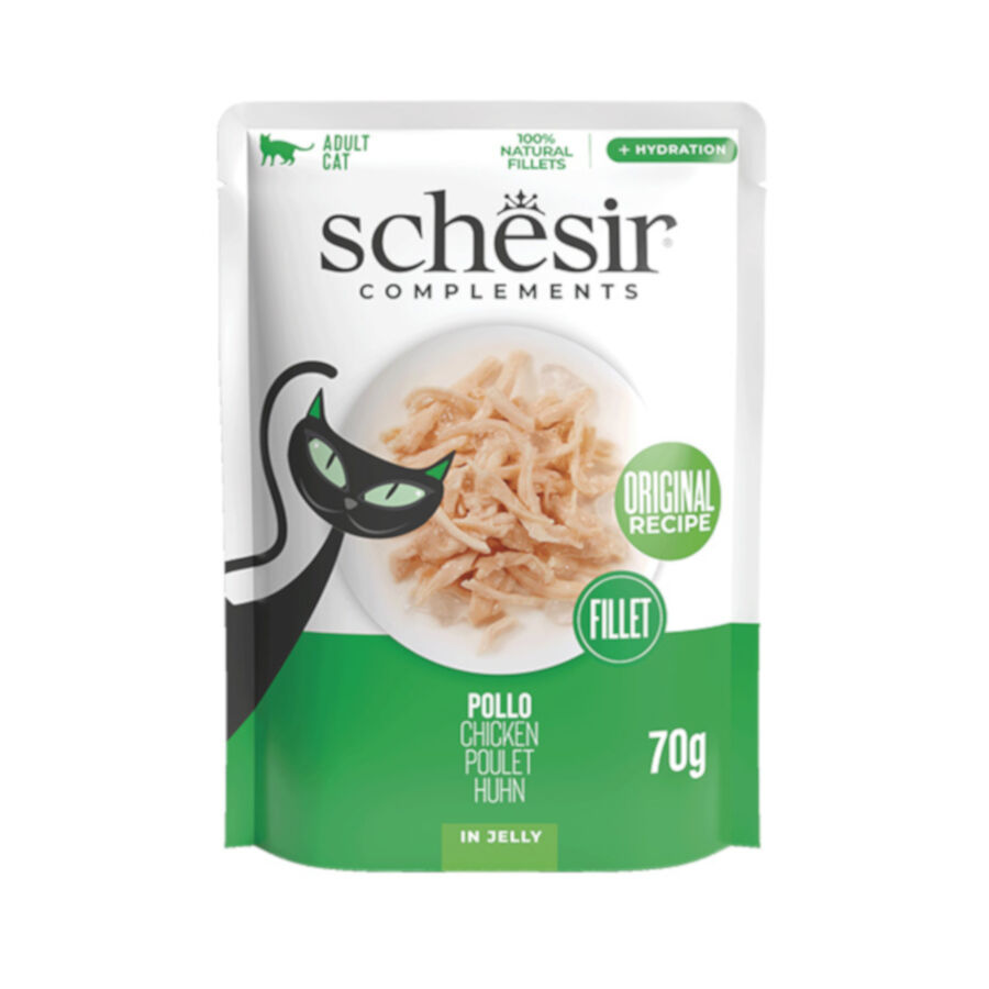 Schesir Filetes de pollo en Gelatina sobre&nbsp;para gatos&nbsp;