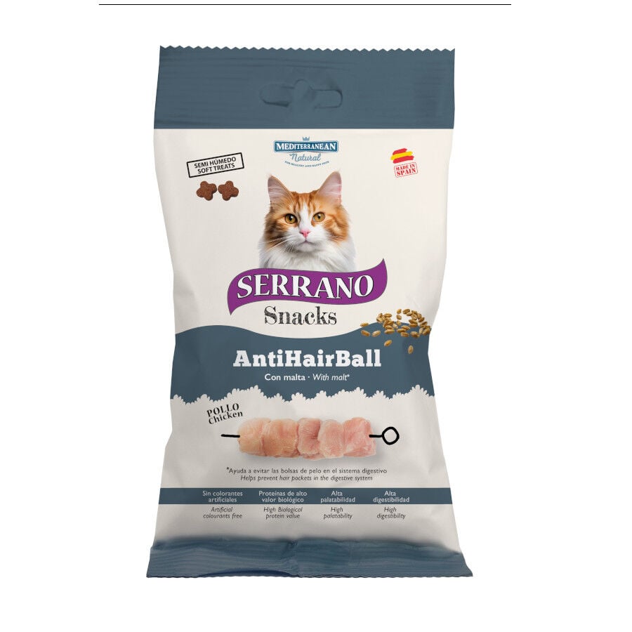 50 g Serrano Bocaditos Anti Hairball de Pollo para gatos, , large Imagen numero 1