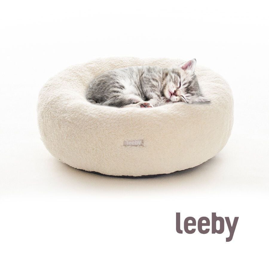 Leeby Cama Redonda Desenfundable Blanca con Ovejitas para gatitos, , large Imagen numero 2