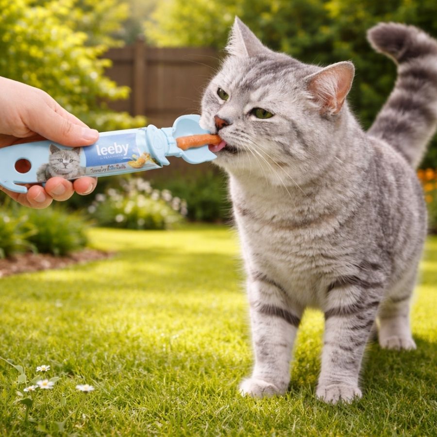Leeby Cuchara Dispensador Pasta Premio Azul para gatos, , large indicador imagen numero 1